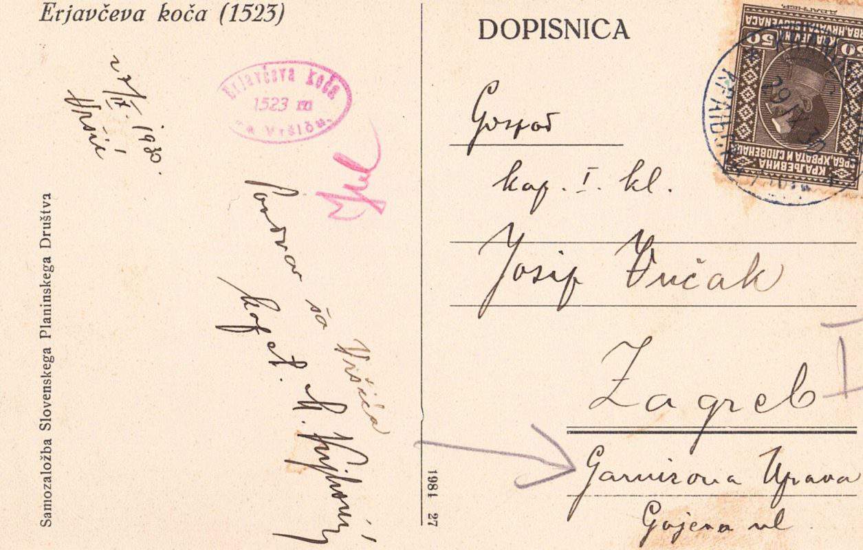 Erjavčeva koča postcard 1930